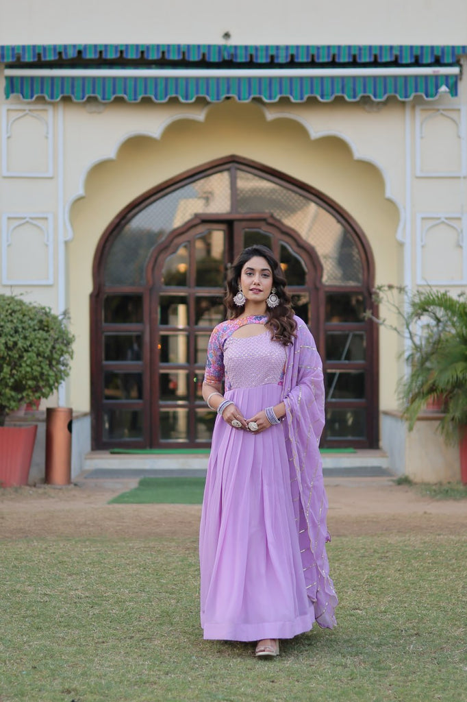 Lavender Color Elegance Premium Designer Readymade Gown with Dupatta ClothsVilla