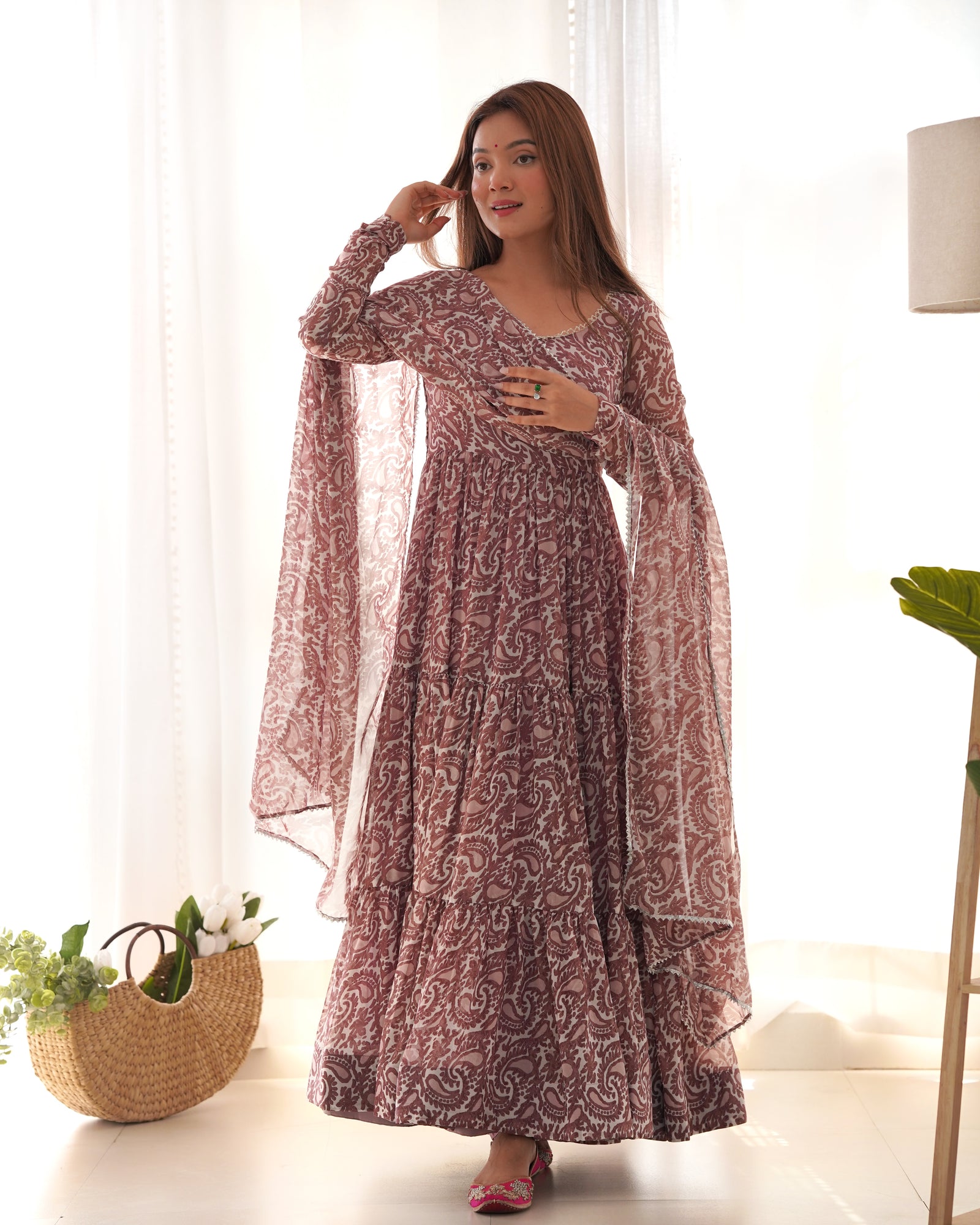 Lavender Colorful Heavy Soft Fox Georgette Anarkali Suit with Dupatta Set – Perfect for Festive & Wedding Wear