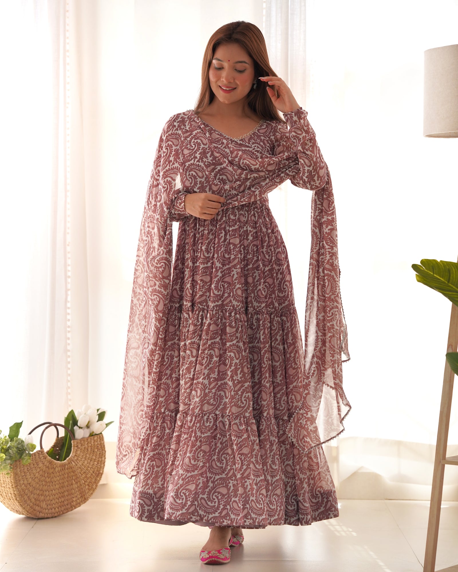 Lavender Colorful Heavy Soft Fox Georgette Anarkali Suit with Dupatta Set – Perfect for Festive & Wedding Wear