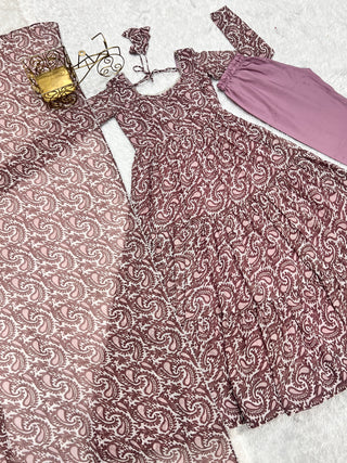 Lavender Colorful Heavy Soft Fox Georgette Anarkali Suit with Dupatta Set – Perfect for Festive & Wedding Wear