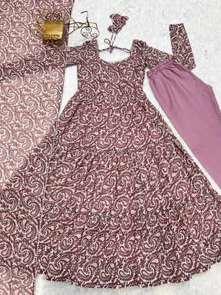 Lavender Colorful Heavy Soft Fox Georgette Anarkali Suit with Dupatta Set – Perfect for Festive & Wedding Wear