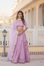 Load image into Gallery viewer, Lavender Dazzling Designer Dyeable Pure Viscose Jacquard Lehenga Choli Set with Sequins Embroidery ClothsVilla