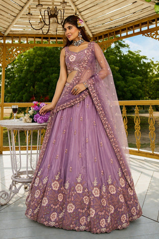 Lavender Designer Crepe Lehenga Choli ClothsVilla
