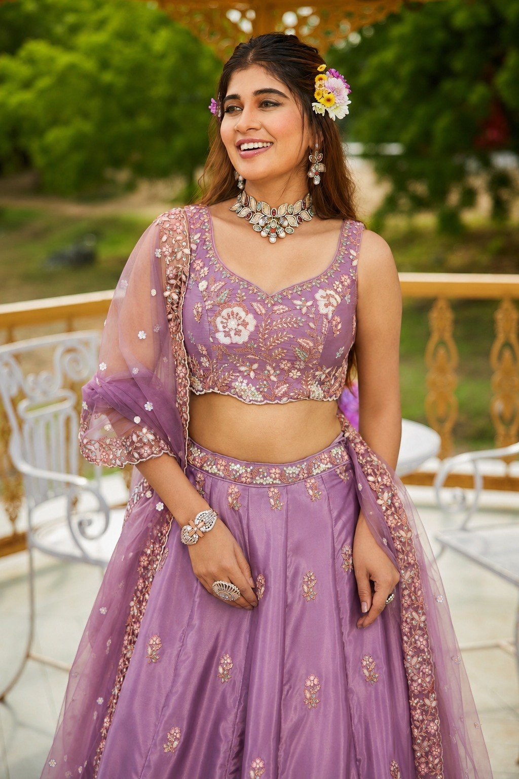 Lavender Designer Crepe Lehenga Choli ClothsVilla