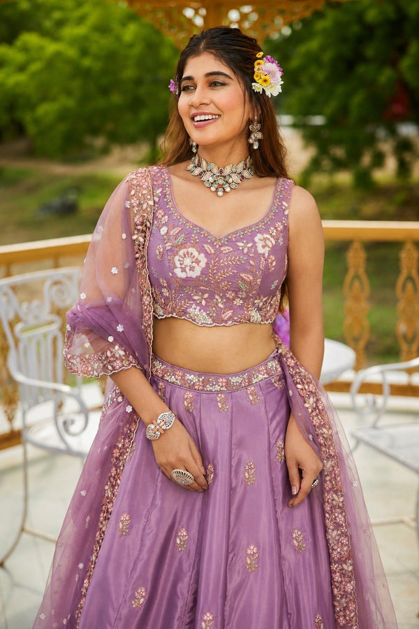 Lavender Designer Crepe Lehenga Choli ClothsVilla