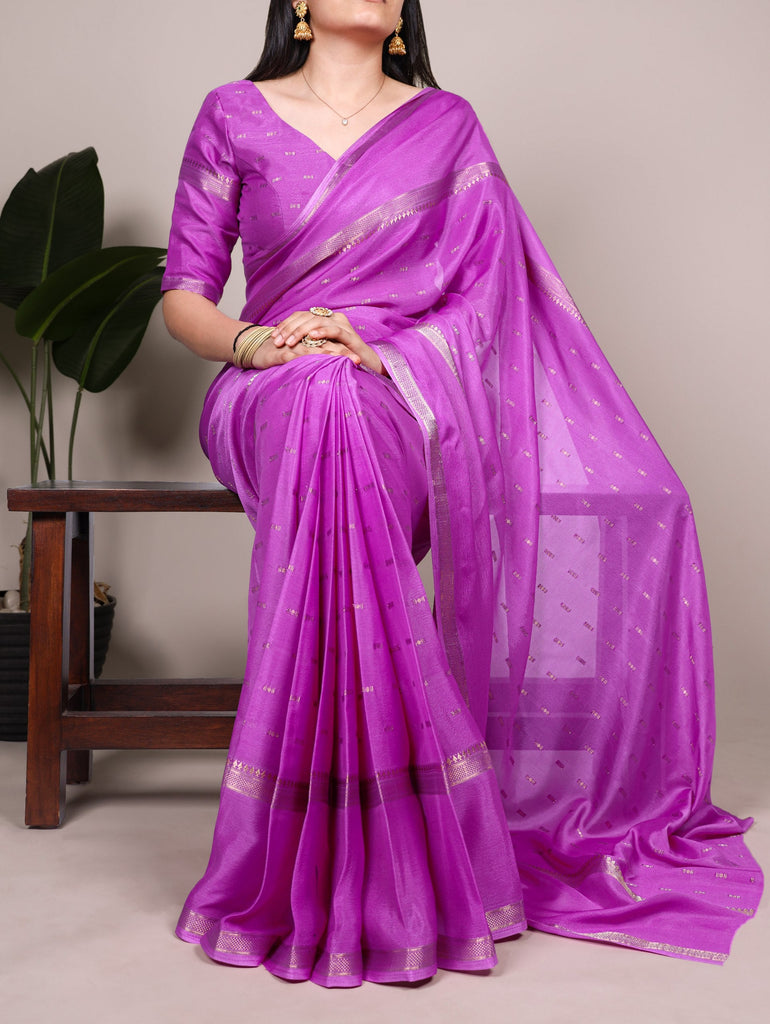 Lavender Designer Crepe Weaving Saree with Matching Unstitched Crepe Blouse – Elegant Traditional Wear ClothsVilla