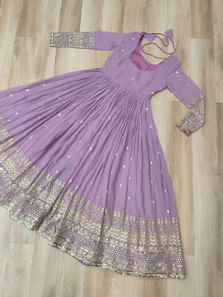 Lavender Designer Dusty-Tone Faux Georgette Gown with Embroidery & Sequins Dupatta ClothsVilla