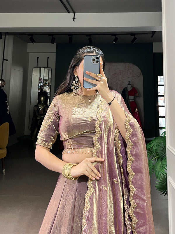 Lavender Designer Fendi Lehenga Choli Set with Sequins & Thread Embroidery  Heavy Flair Stitched Lehenga with Dupatta ClothsVilla