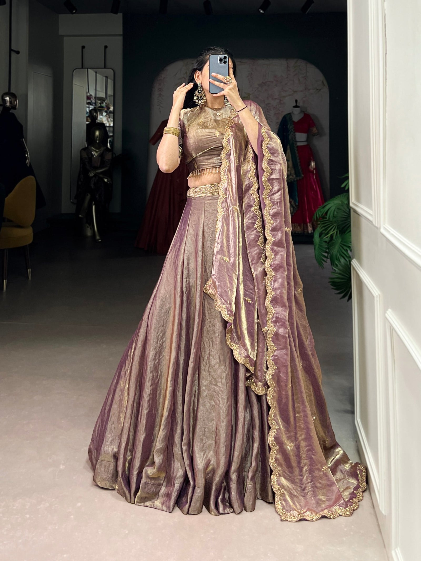 Lavender Designer Fendi Lehenga Choli Set with Sequins & Thread Embroidery  Heavy Flair Stitched Lehenga with Dupatta ClothsVilla