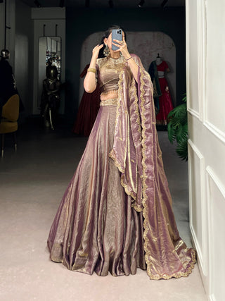 Lavender Designer Fendi Lehenga Choli Set with Sequins & Thread Embroidery  Heavy Flair Stitched Lehenga with Dupatta ClothsVilla