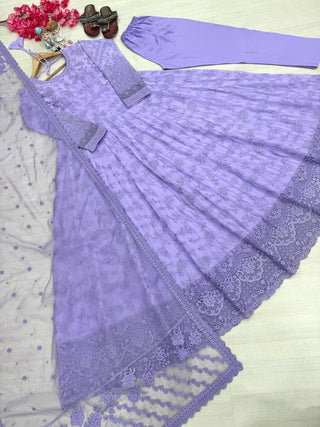 Lavender Designer Georgette Gown ClothsVilla