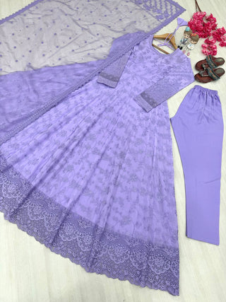 Lavender Designer Georgette Gown ClothsVilla