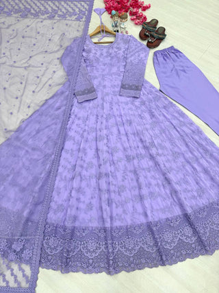 Lavender Designer Georgette Gown ClothsVilla