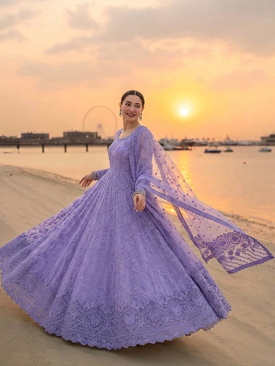 Lavender Designer Georgette Gown ClothsVilla