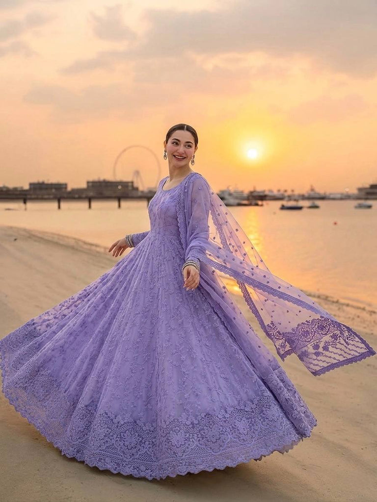 Lavender Designer Georgette Gown ClothsVilla