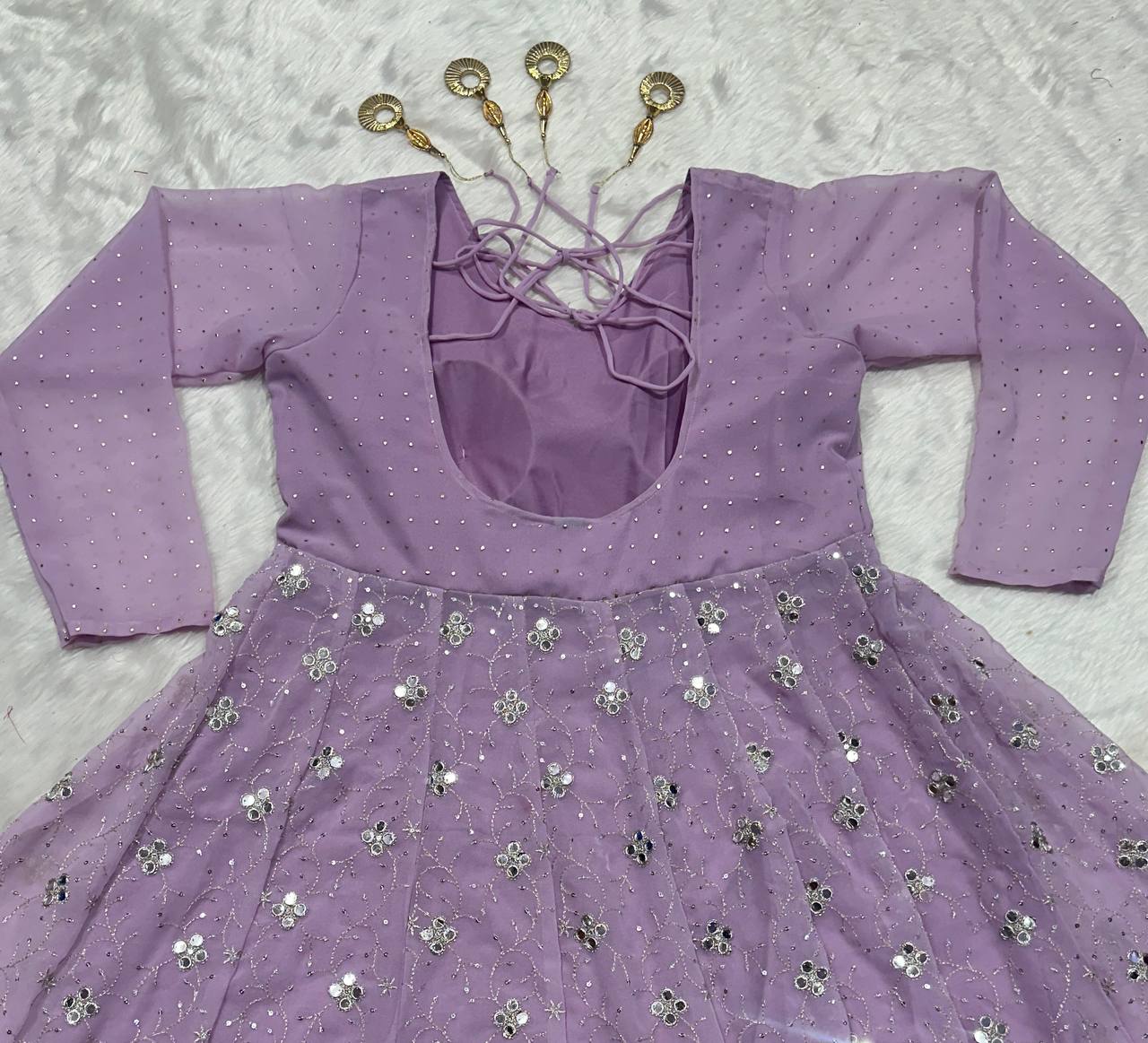 Lavender Designer Luxury Faux Blooming Anarkali Set with Heavy Sequin & Zari Embroidery – Pants & Dupatta Included ClothsVilla
