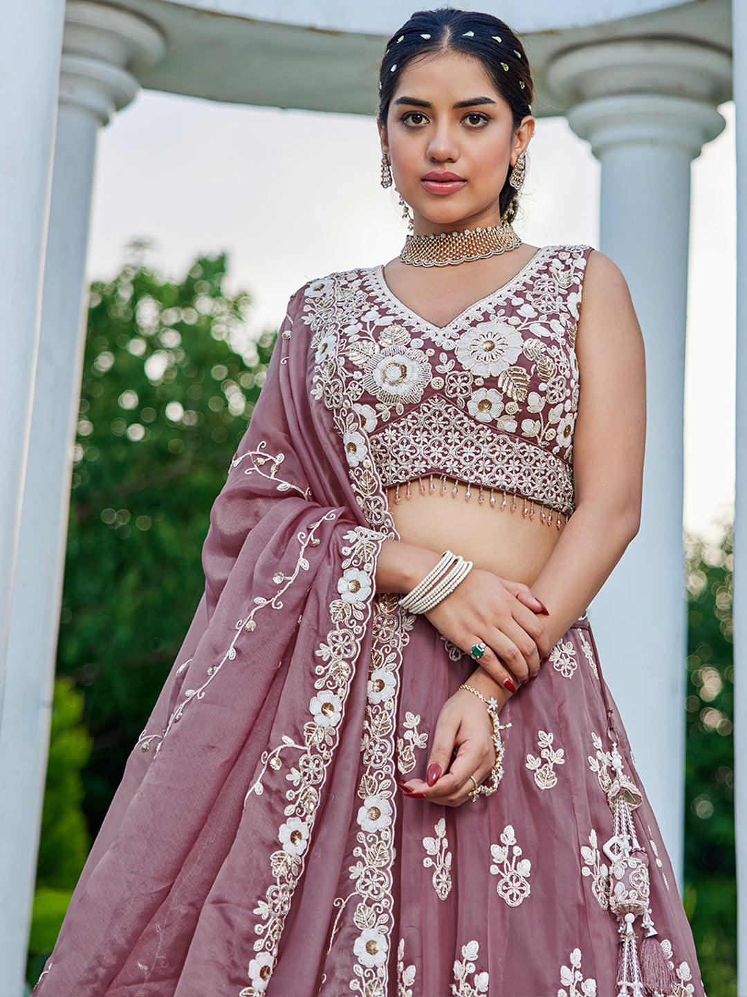 Lavender Designer Organza Sequin & Embroidery Work Lehenga Choli with Dupatta – 4Meter Grand Flair, Fully Stitched ClothsVilla