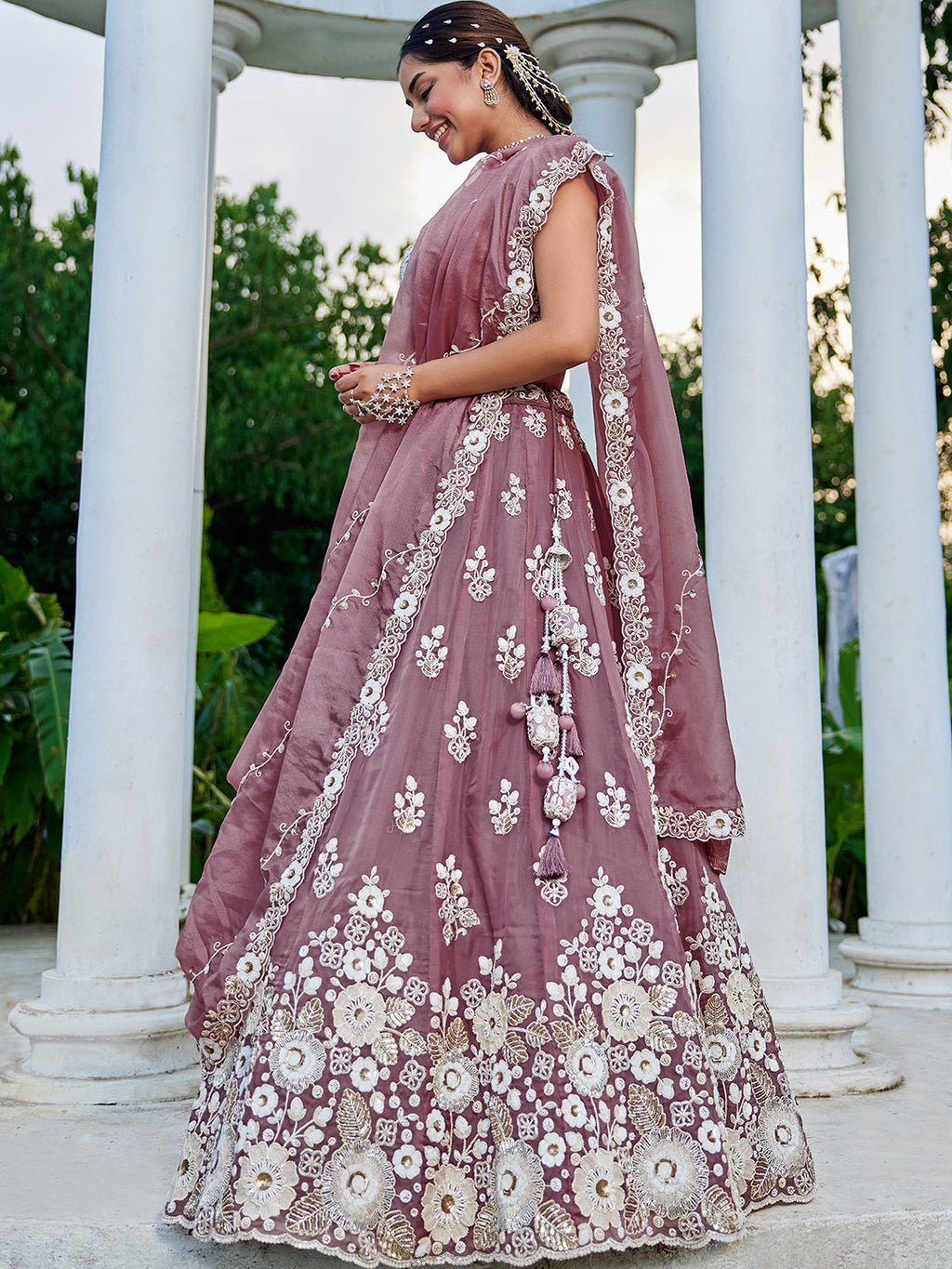 Lavender Designer Organza Sequin & Embroidery Work Lehenga Choli with Dupatta – 4Meter Grand Flair, Fully Stitched ClothsVilla