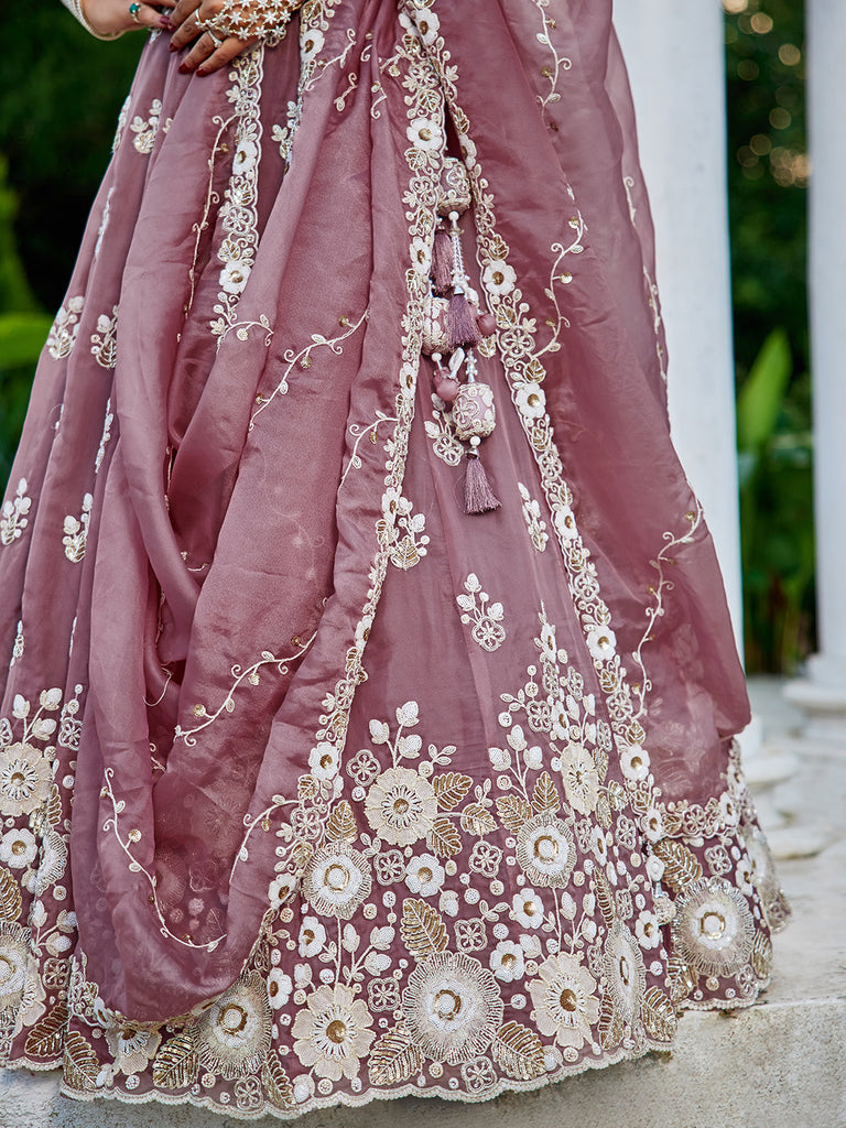 Lavender Designer Organza Sequin & Embroidery Work Lehenga Choli with Dupatta – 4Meter Grand Flair, Fully Stitched ClothsVilla