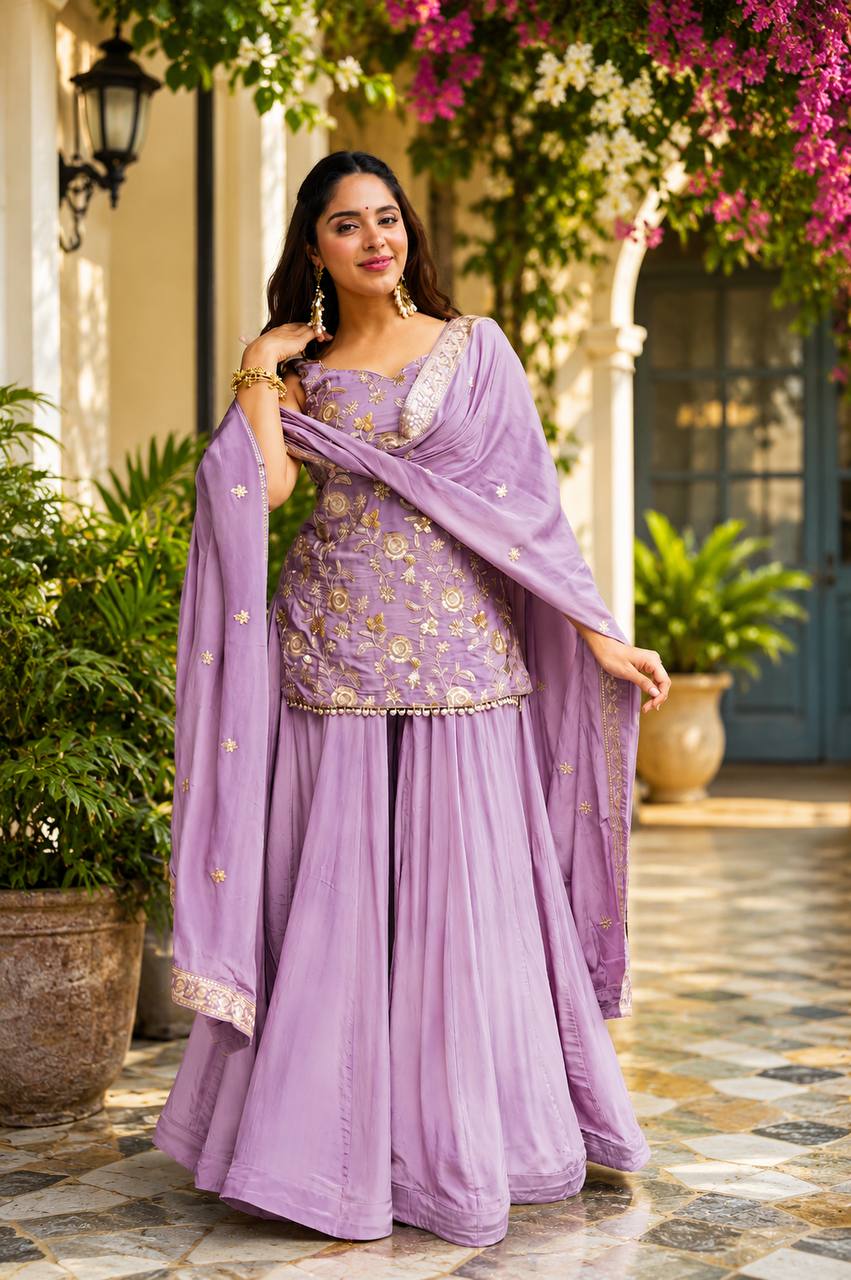 Lavender Diamond Silk Sharara Suit Set ClothsVilla