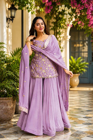 Lavender Diamond Silk Sharara Suit Set ClothsVilla