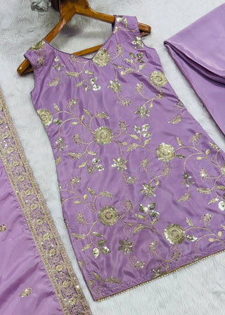 Lavender Diamond Silk Sharara Suit Set