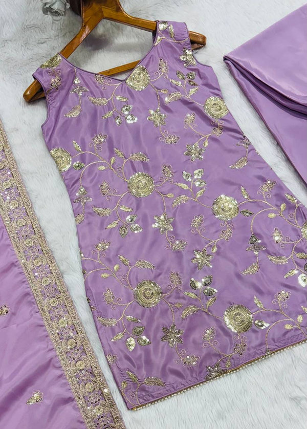 Lavender Diamond Silk Sharara Suit Set