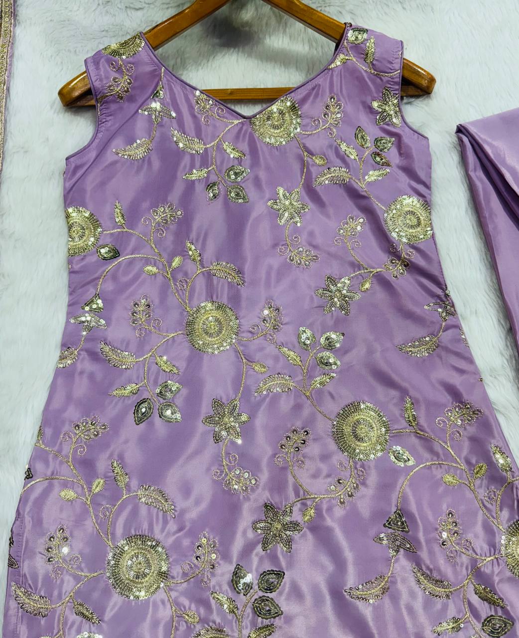 Lavender Diamond Silk Sharara Suit Set