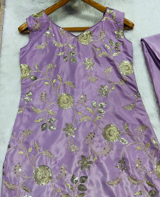 Lavender Diamond Silk Sharara Suit Set