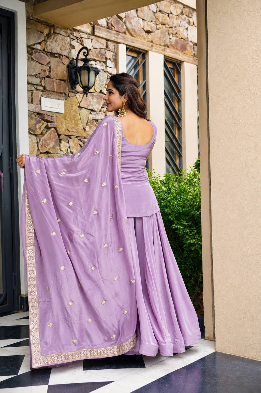 Lavender Diamond Silk Sharara Suit Set ClothsVilla