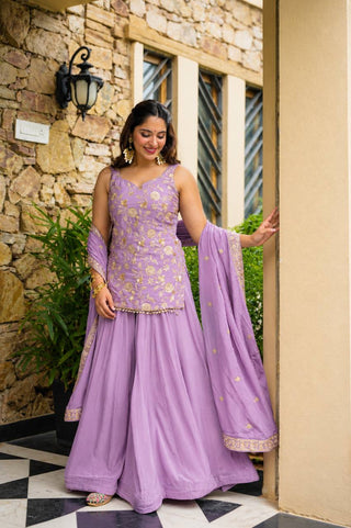 Lavender Diamond Silk Sharara Suit Set ClothsVilla