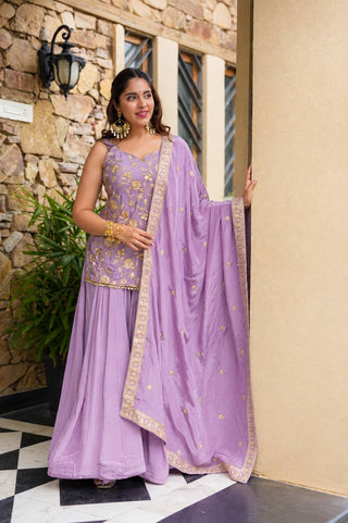 Lavender Diamond Silk Sharara Suit Set ClothsVilla