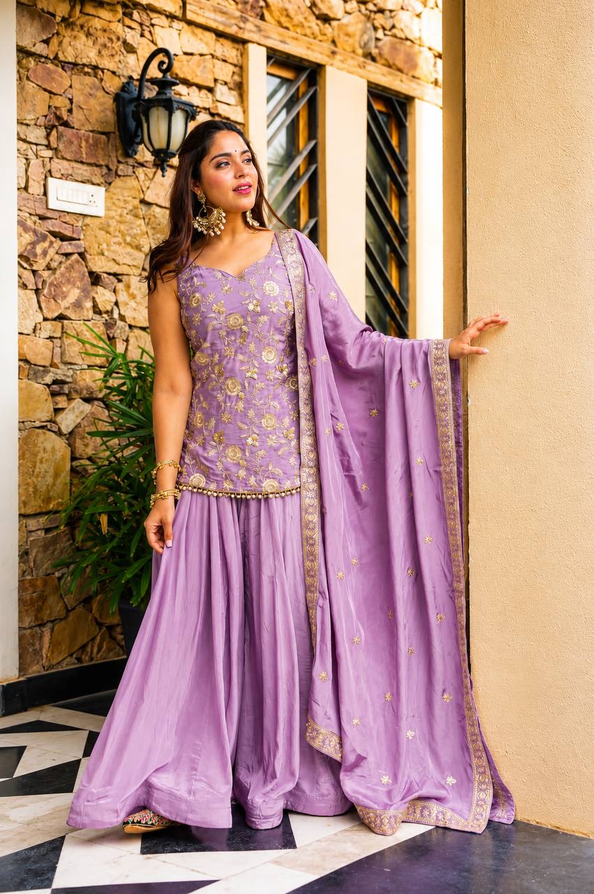 Lavender Diamond Silk Sharara Suit Set ClothsVilla