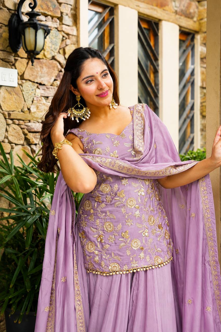 Lavender Diamond Silk Sharara Suit Set ClothsVilla