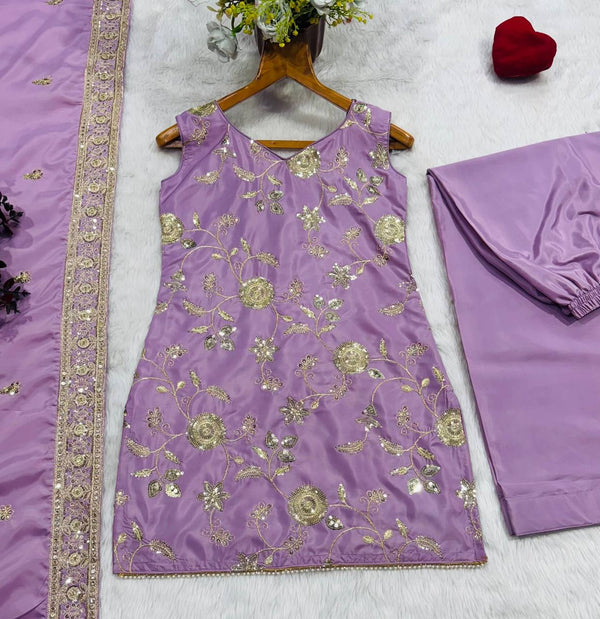 Lavender Diamond Silk Sharara Suit Set ClothsVilla