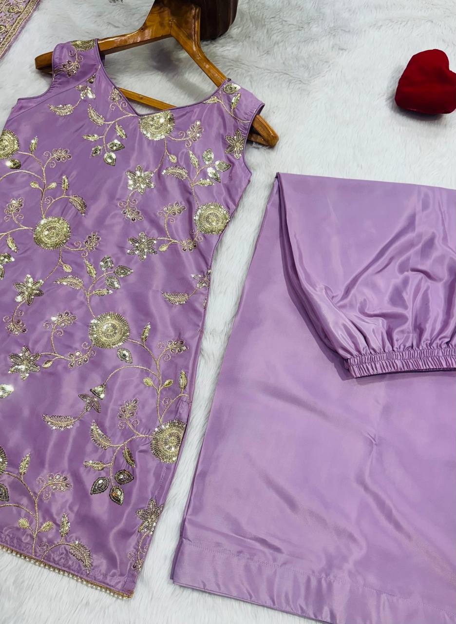 Lavender Diamond Silk Sharara Suit Set ClothsVilla