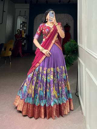 Lavender Dola Silk Kalamkari Lehenga ClothsVilla