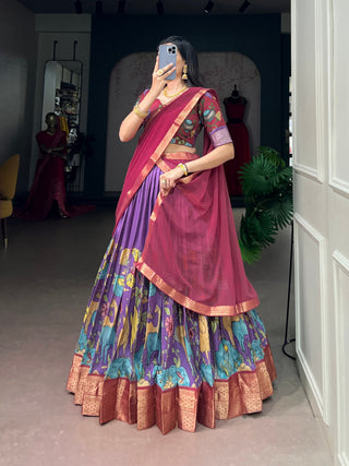 Lavender Dola Silk Kalamkari Lehenga ClothsVilla