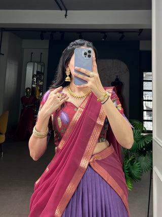 Lavender Dola Silk Kalamkari Lehenga ClothsVilla