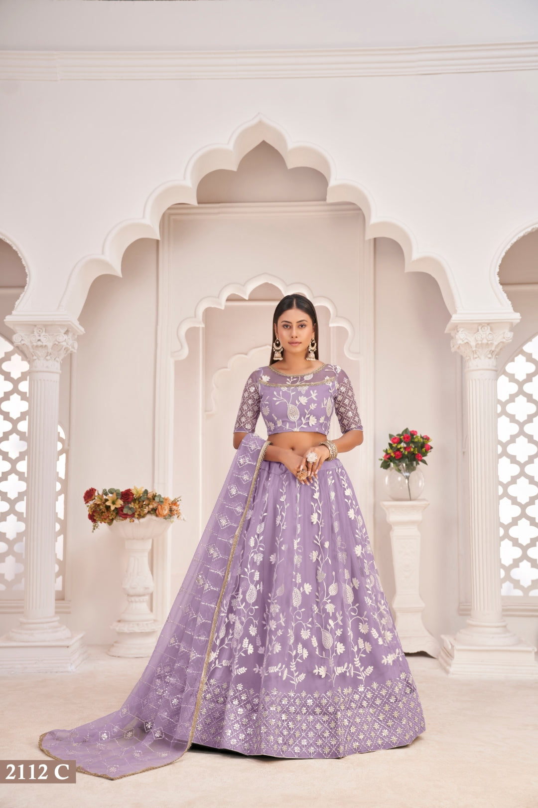 Lavender Elegant Butterfly Net Lehenga with Intricate Embroidery ClothsVilla