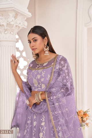 Lavender Elegant Butterfly Net Lehenga with Intricate Embroidery ClothsVilla