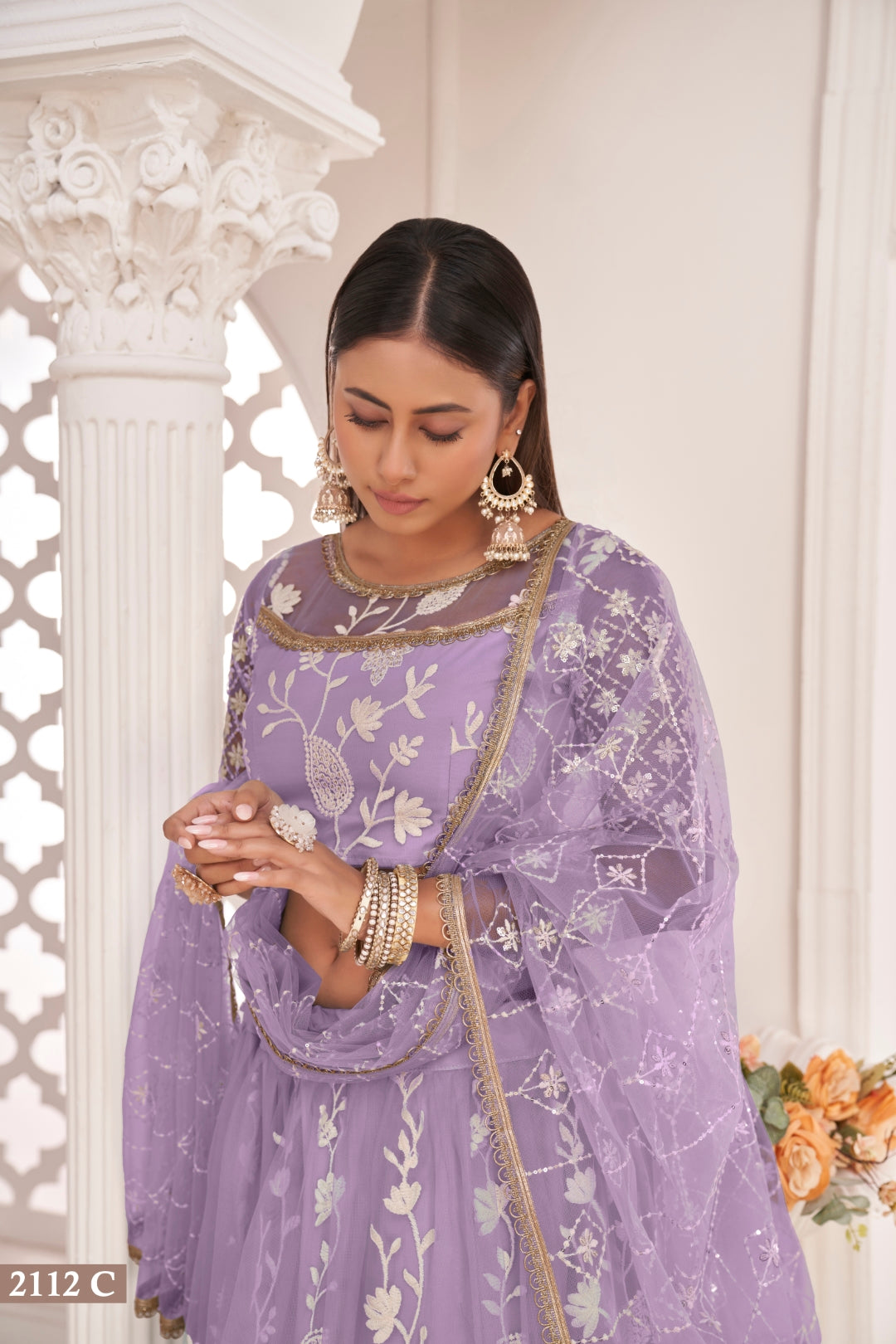 Lavender Elegant Butterfly Net Lehenga with Intricate Embroidery ClothsVilla