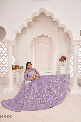 Lavender Elegant Butterfly Net Lehenga with Intricate Embroidery ClothsVilla