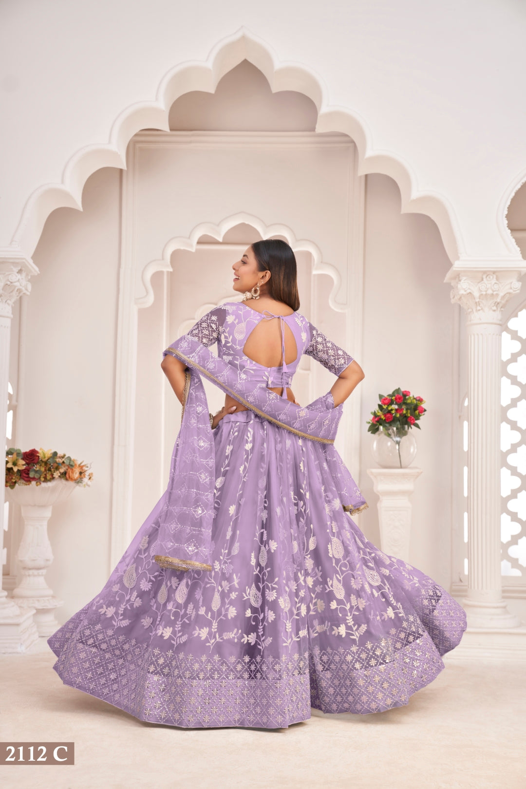 Lavender Elegant Butterfly Net Lehenga with Intricate Embroidery ClothsVilla