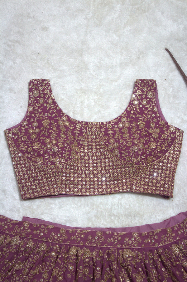 Lavender Elegant Dual Shaded Georgette Lehenga Set with Heavy Sequins & Embroidery Work ClothsVilla