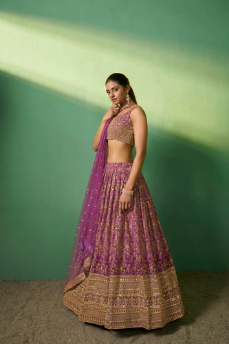 Lavender Elegant Dual Shaded Georgette Lehenga Set with Heavy Sequins & Embroidery Work ClothsVilla