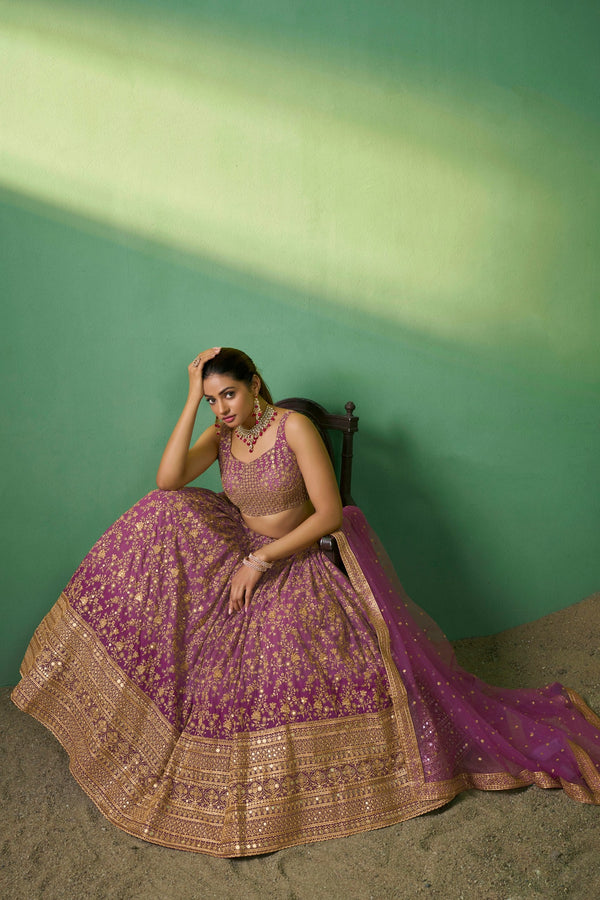 Lavender Elegant Dual Shaded Georgette Lehenga Set with Heavy Sequins & Embroidery Work ClothsVilla