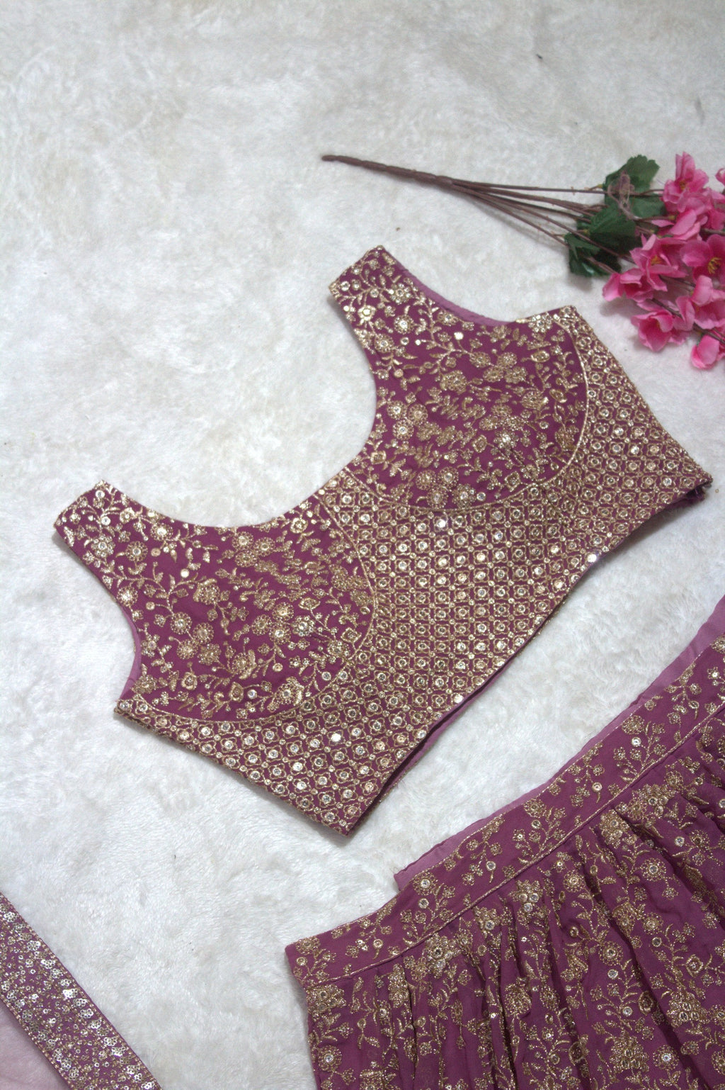Lavender Elegant Dual Shaded Georgette Lehenga Set with Heavy Sequins & Embroidery Work ClothsVilla