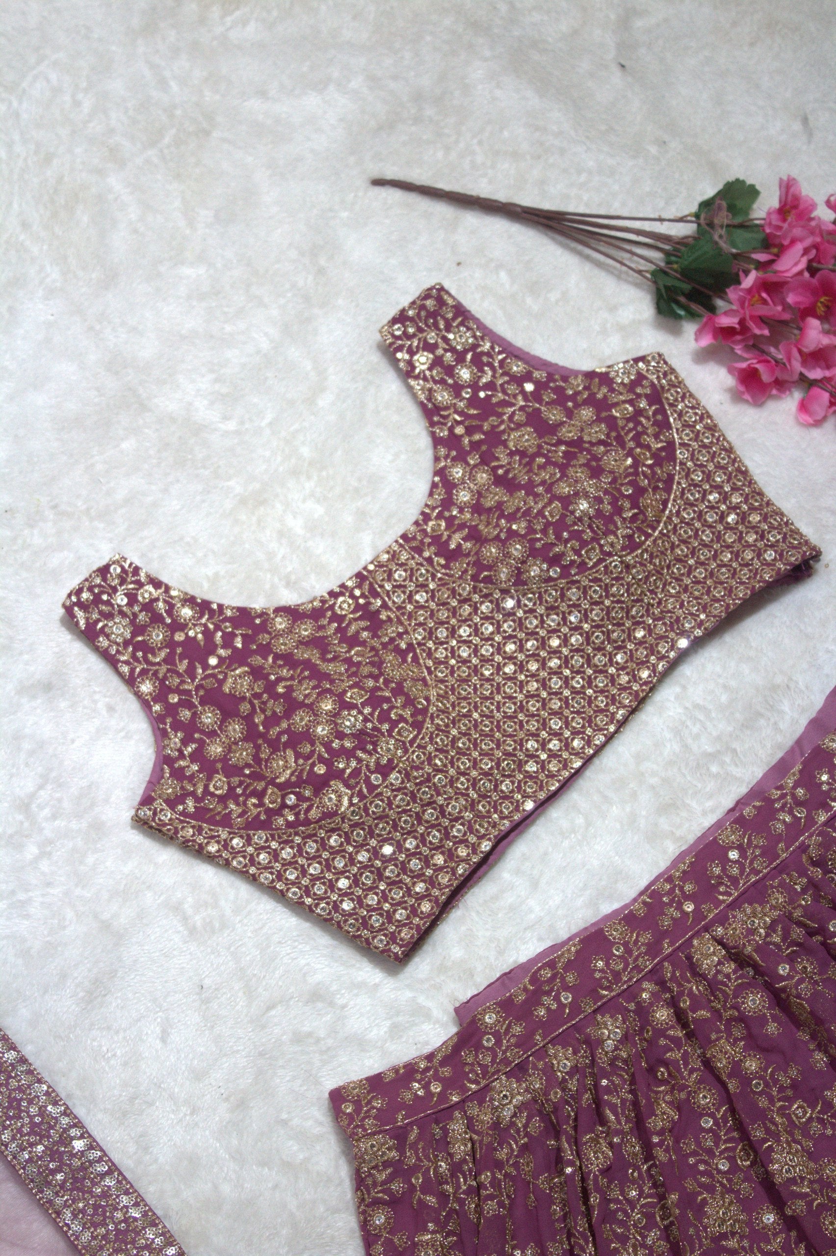 Lavender Elegant Dual Shaded Georgette Lehenga Set with Heavy Sequins & Embroidery Work ClothsVilla