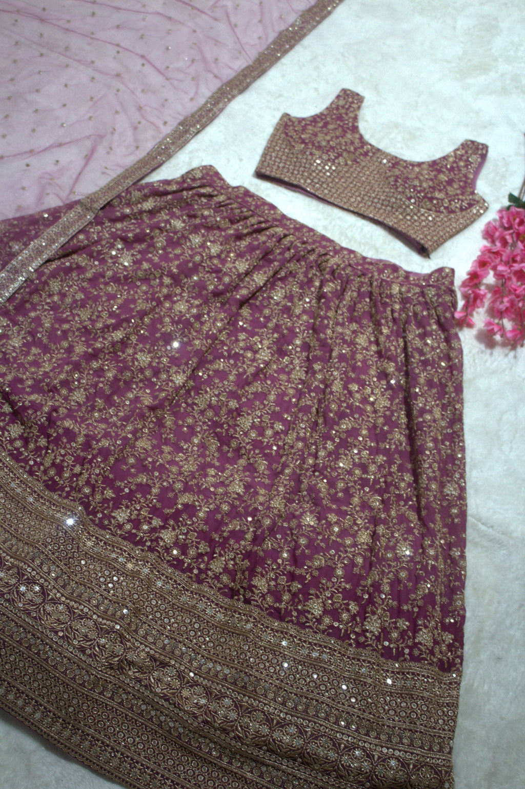 Lavender Elegant Dual Shaded Georgette Lehenga Set with Heavy Sequins & Embroidery Work ClothsVilla